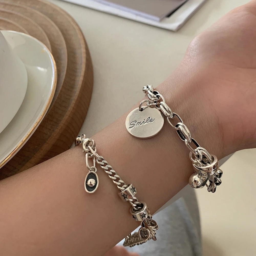Sterling silver heart SMILE bracelet - Picture 3 of 7